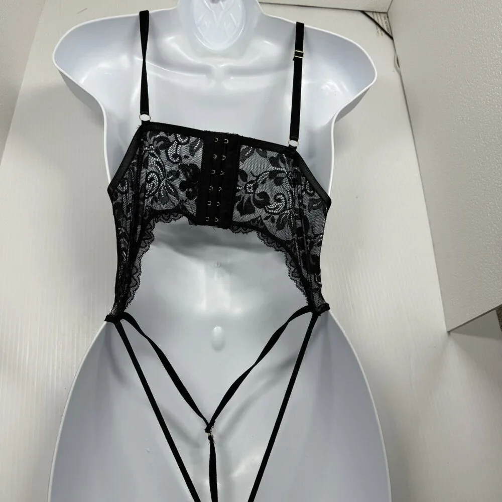 Oh La La Cheri Women's Black Adjustable Stretch Floral Lace Lingerie Size Small